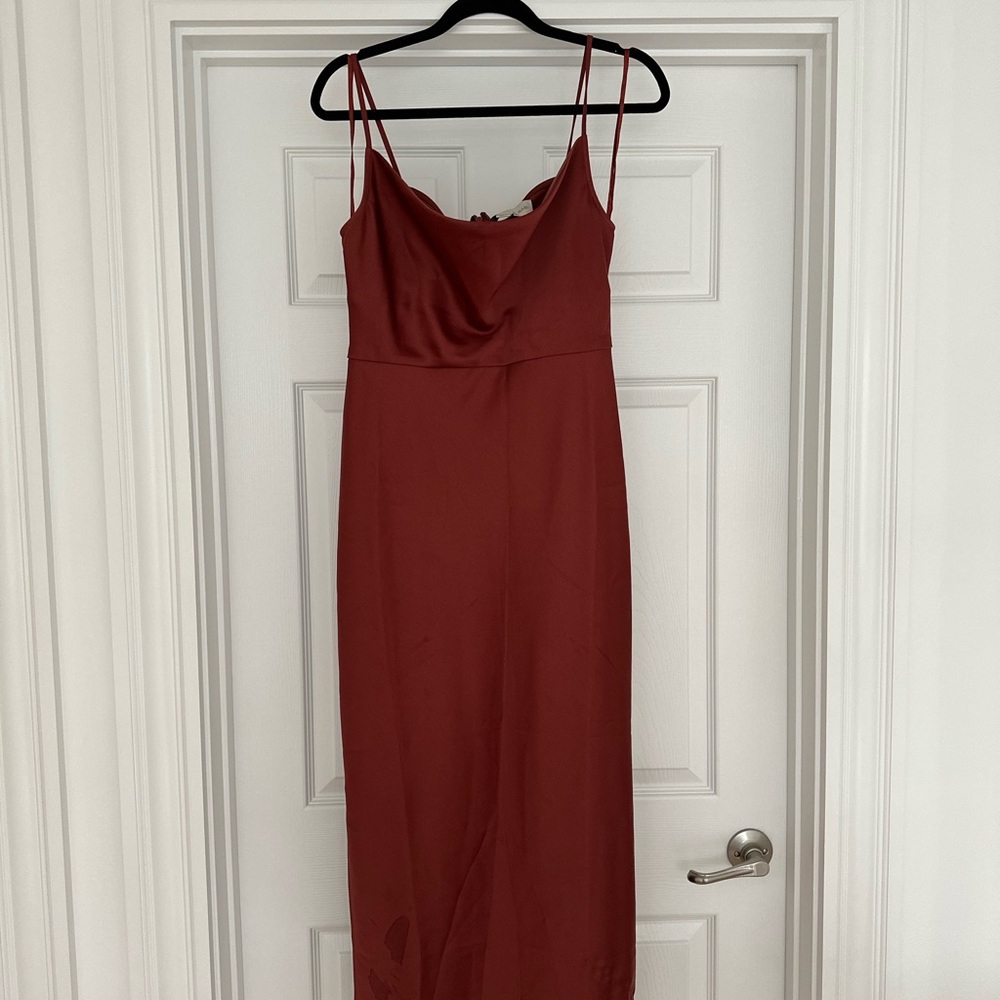 Sachin & Babi Cali Satin Cowl-Neck MIDI Slip dress in Cinnamon